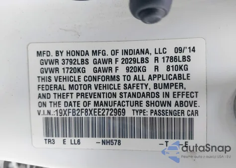 2014 Honda Civic Ex from USA, damaged, VIN 19XFB2F8XEE272969